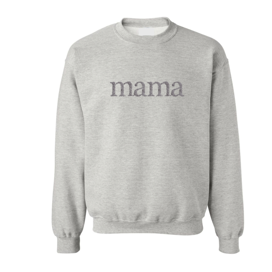 Floral MAMA Embroidered Basic Crewneck
