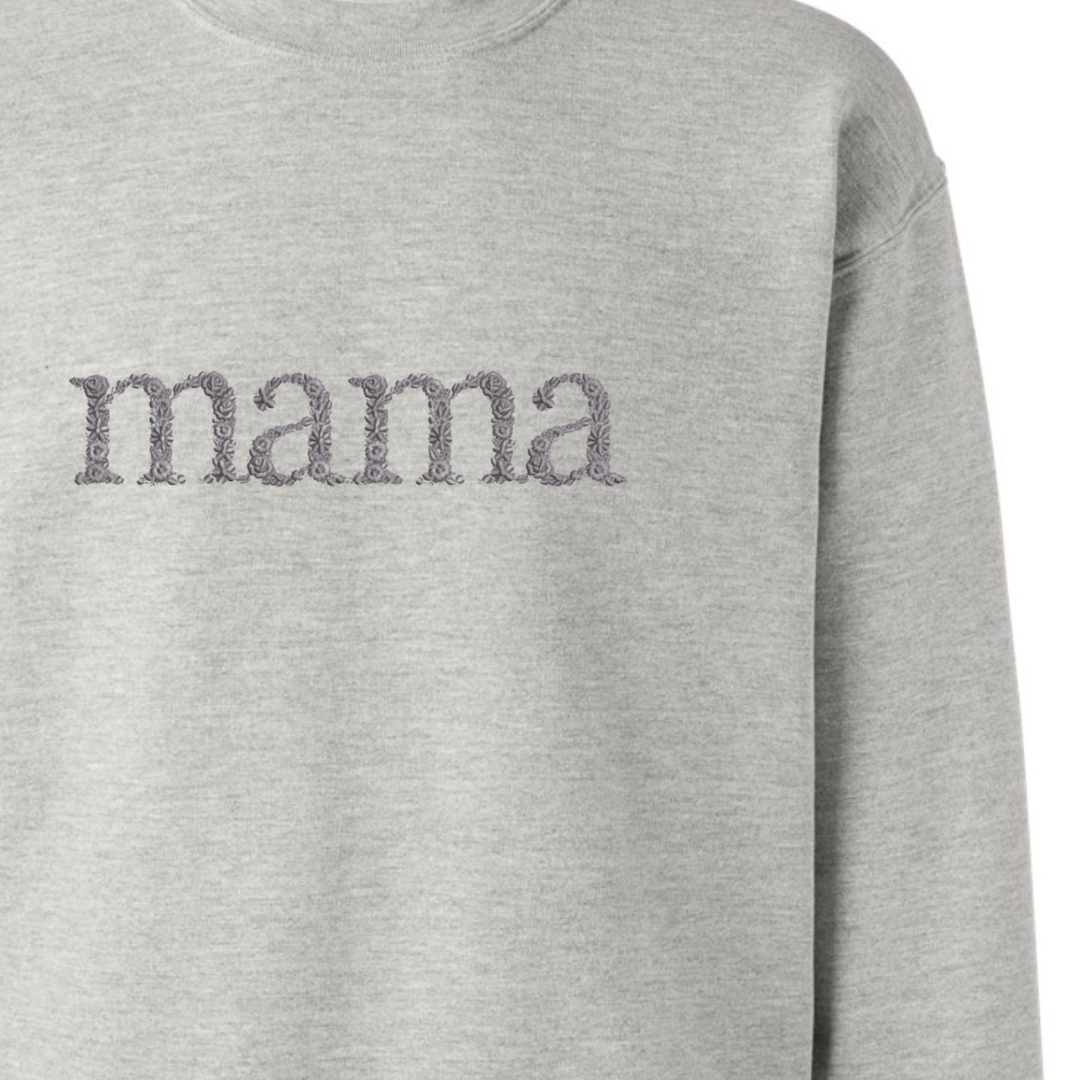 Floral MAMA Embroidered Basic Crewneck